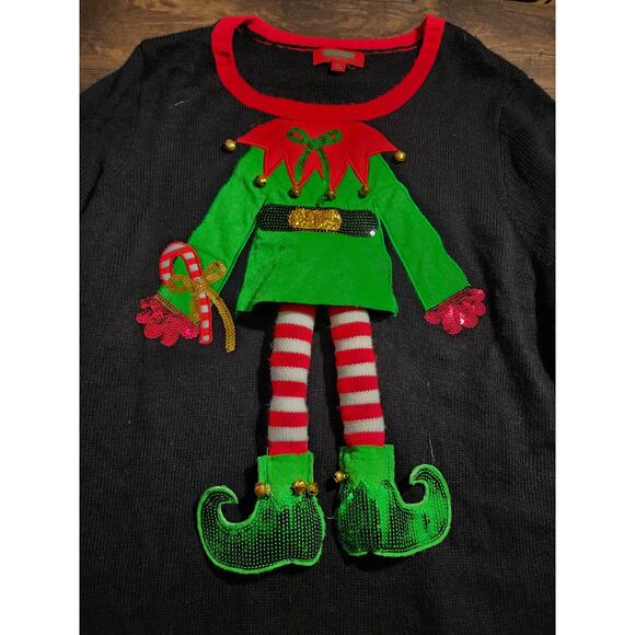 Holiday Traditions Tunic Dress Ugly Christmas Sweater Stuffed Elf Plus Size 1X - Picture 4 of 7